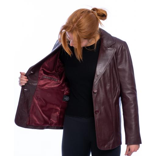 Women's Burgundy Leather Blazer - Savanah - Lining