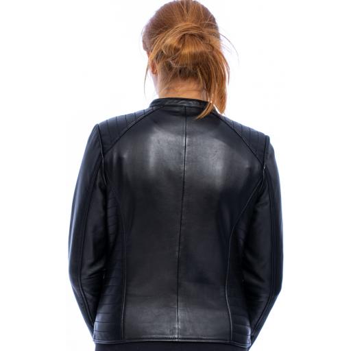 Womens Black Leather Jacket - Purdy - Back