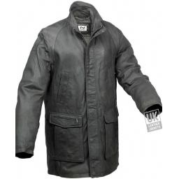 Mens 3/4 Length Charcoal Grey Leather Coat - Hexham - Front