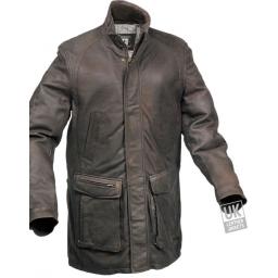 Mens 3/4 Length Brown Leather Coat - Hexham - Front