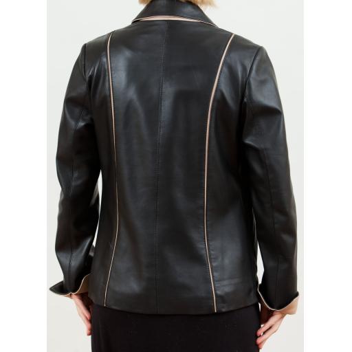 Ladies Black with Ivory Trim Leather Jacket - Ariel - Back