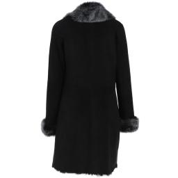 Knee Length Black Toscana Sheepskin Coat - Monroe - Back View