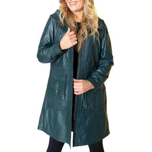 Women's Leather Parka Coat - Hazel in Green - SOLD OUT