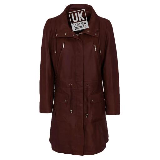 Women's Leather Parka Coat - Hazel in Mahogany Burgundy - SOLD OUT