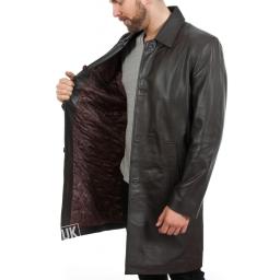 Men's Brown Leather Coat - Saint - Lining