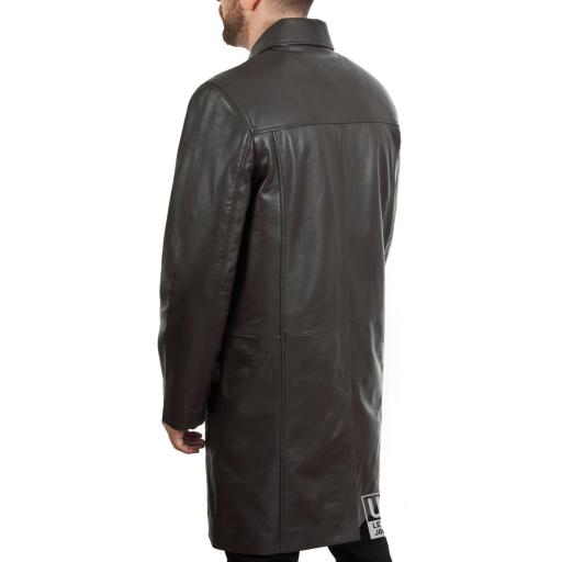 Men's Brown Leather Coat - Saint - BACK