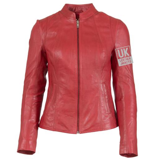 Women's Red Leather Jacket - Rio - Front