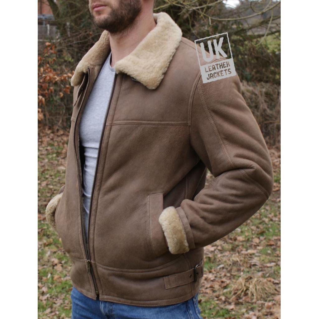Mens Sheepskin Flying Jacket Calgary Light Brown