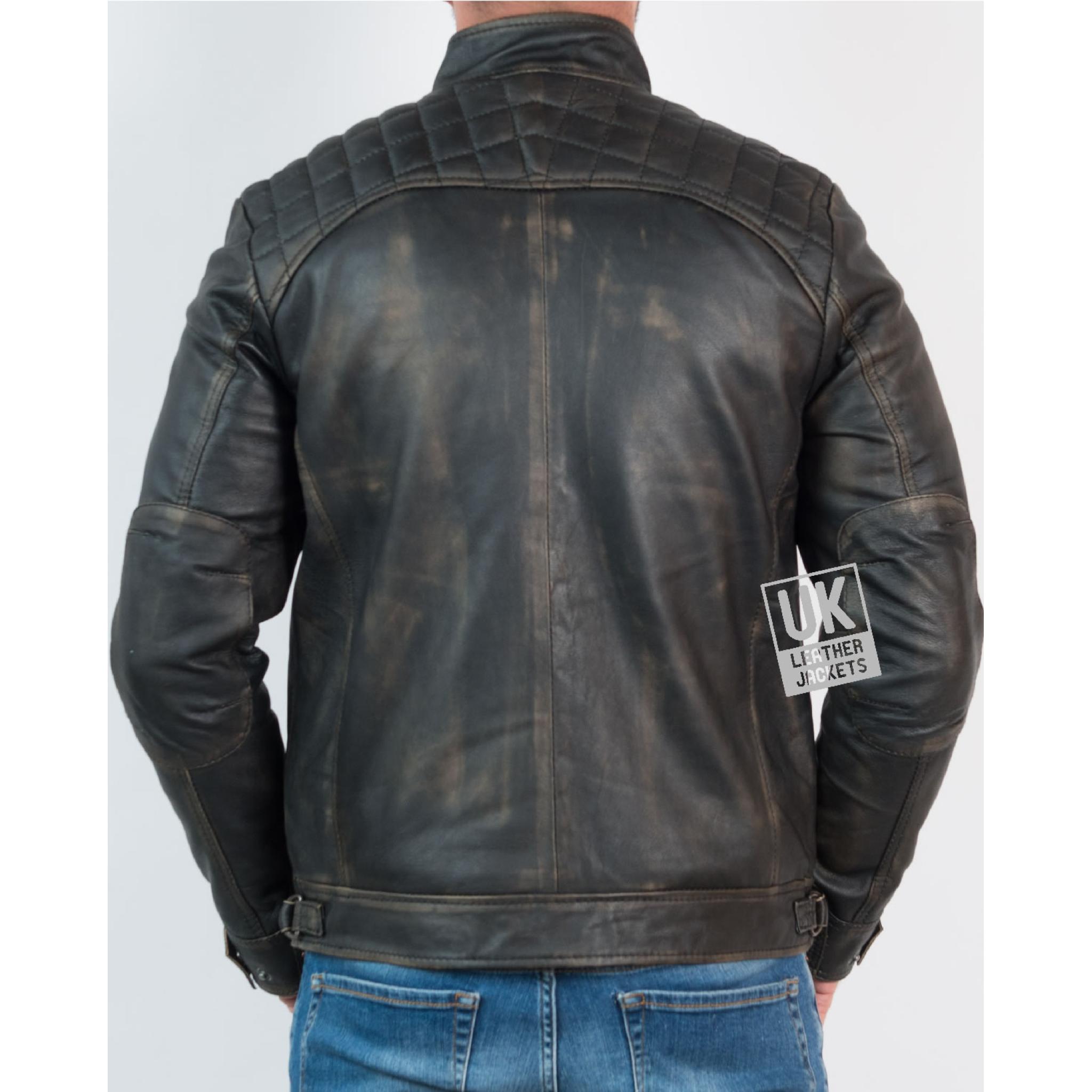 Mens Faded Black Leather Jacket Lancer