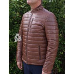 Mens Light Brown  Leather Jacket - Ultra Light Quilted - Side