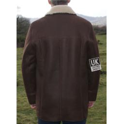 Mens Brown Sheepskin Car Coat - Foxhill - Cream Wool - Back