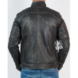 Mens Faded Black Leather Jacket - Lancer - Back