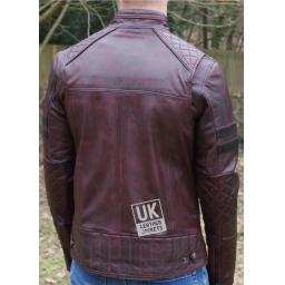Mens Burgundy Leather Jacket - Quilted Diamond Cross Stitch - Back
