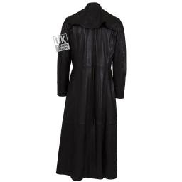 Mens Black Full Length Leather Coat - Gothic - Back