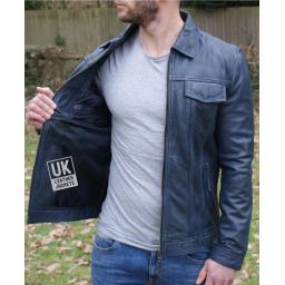 Mens Blue Leather Jacket - Flint - Vintage Blue - Lining