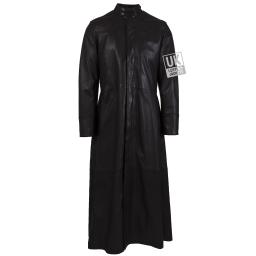 Mens Black Full Length Leather Coat - Gothic - Front