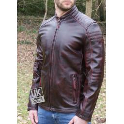 Men's Burgundy Leather Biker Jacket - Apex - Superior - Front Zip