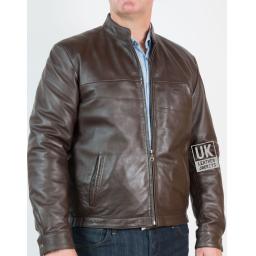 Men's Brown Leather Jacket - McQueen - Centre Zip