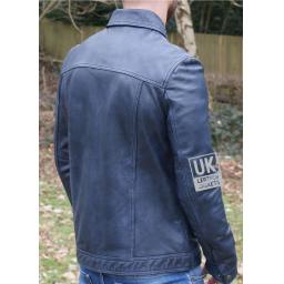 Mens Blue Leather Jacket - Flint - Vintage Blue - Back