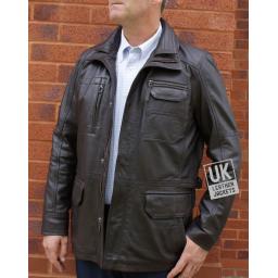 Men's Brown Leather Coat Jacket - Marquis I - Front