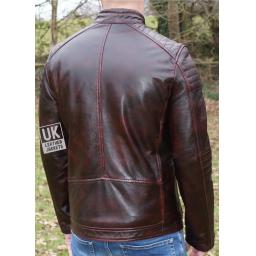 Men's Burgundy Leather Biker Jacket - Apex - Superior -Back