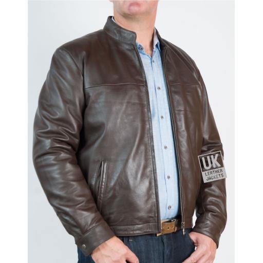 Men's Brown Leather Jacket - Hayle -  Front Zip