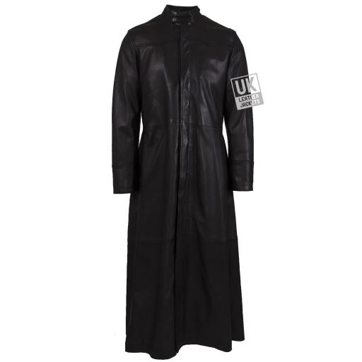 Mens Black Full Length Leather Coat - Gothic - Last Few !