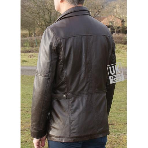 Men's Brown Leather Coat Jacket - Marquis I - Back