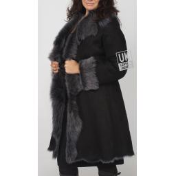 3/4 Knee Length Toscana Sheepskin Coat -Black - Monroe- Front 1