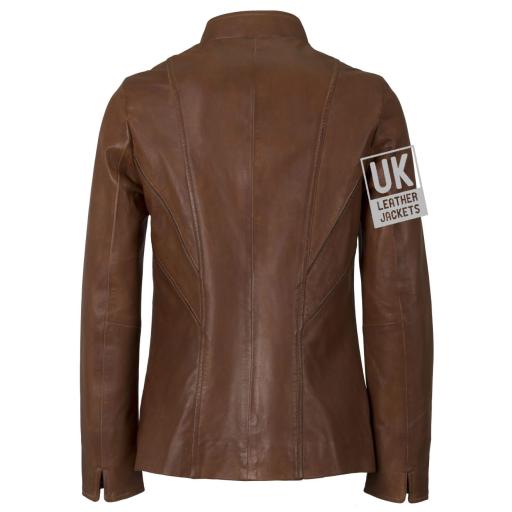 Women's Brown Leather Jacket - Anais - Turn Back Cuff - Back
