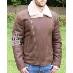 Mens Sheepskin Flying Jacket - Vail - Chestnut Brown - Wool Collar