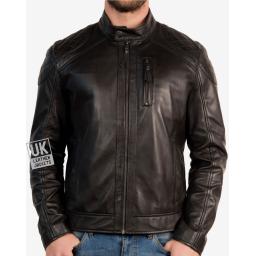 Mens Black Leather Jacket - Bugati - Front