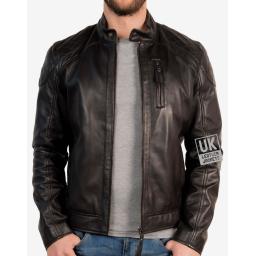Mens Black Leather Jacket - Bugati - Centre Zip
