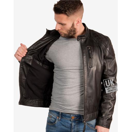 Mens Black Leather Jacket - Bugati - Lining