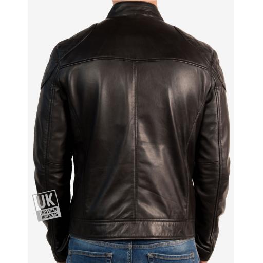 Mens Black Leather Jacket - Bugati - Back