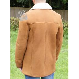 Mens Tan Sheepskin Jacket - Hip Length - Superior Quality - Back
