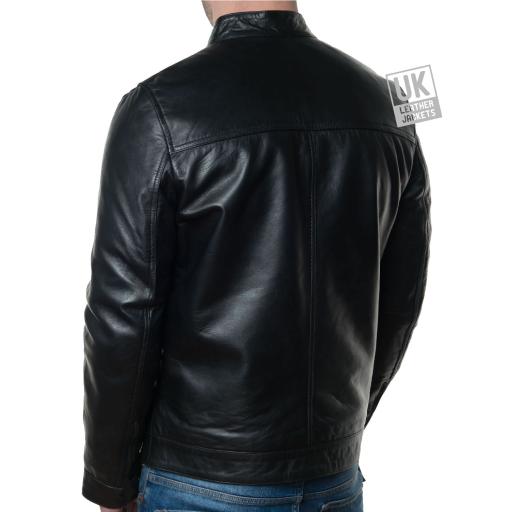 Men's Black Leather Jacket - Ascari - Back