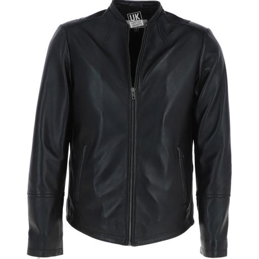 Men's Black Leather Jacket - Legend - Short Collar