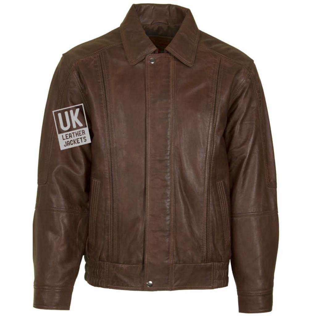 Mens Dark Tan Leather Jacket -Hudson | Free UK Delivery