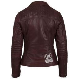 Women's Asymmetric Leather Biker Jacket - Bonnaire - Burgundy - Back