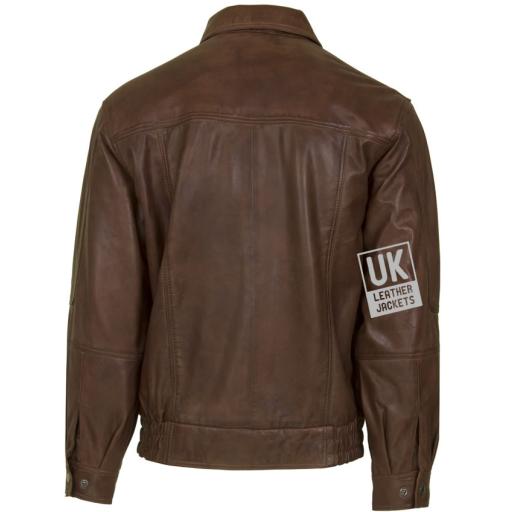 Men's Dark Tan Leather Jacket - Hudson - Back