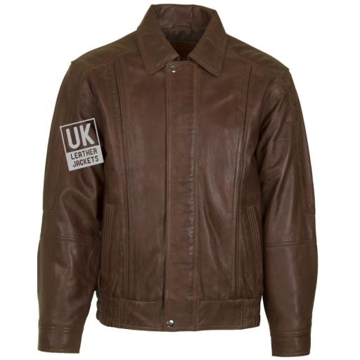 Men's Dark Tan Leather Jacket - Hudson