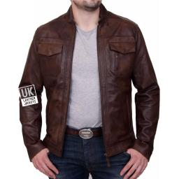 Men's Vintage Brown Leather Jacket - Beck - Front Unzipped