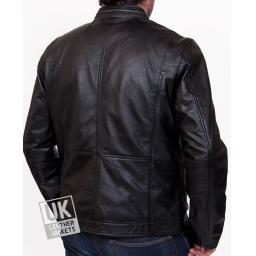 Men's Black Leather Biker Jacket - Beck - Back