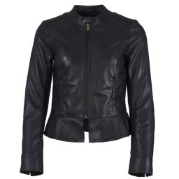 Women's Blue Leather Leather Jacket - Paris - Front View