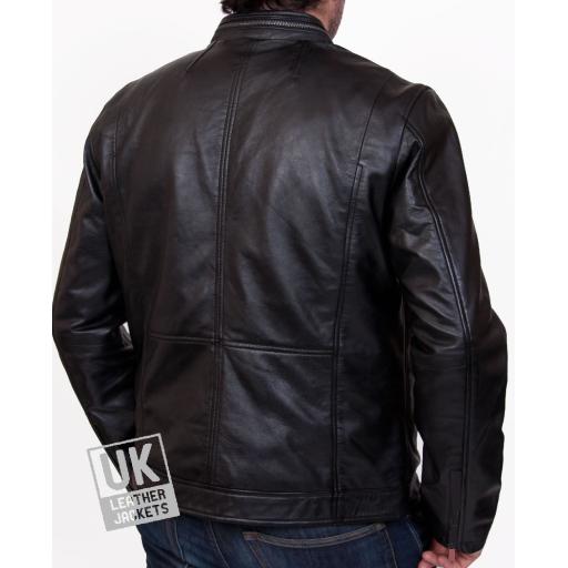 Men's Black Leather Biker Jacket - Beck - Back