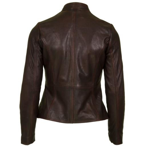 Women's Burgundy Leather Jacket - Leone - Back