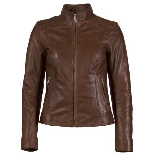 Women's Brown Tan Leather Jacket - Rochelle -  Front
