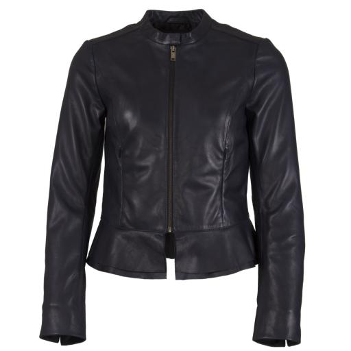 Women's Blue Leather Leather Jacket - Paris - Front View