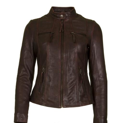 Women's Burgundy Leather Jacket - Leone - Front